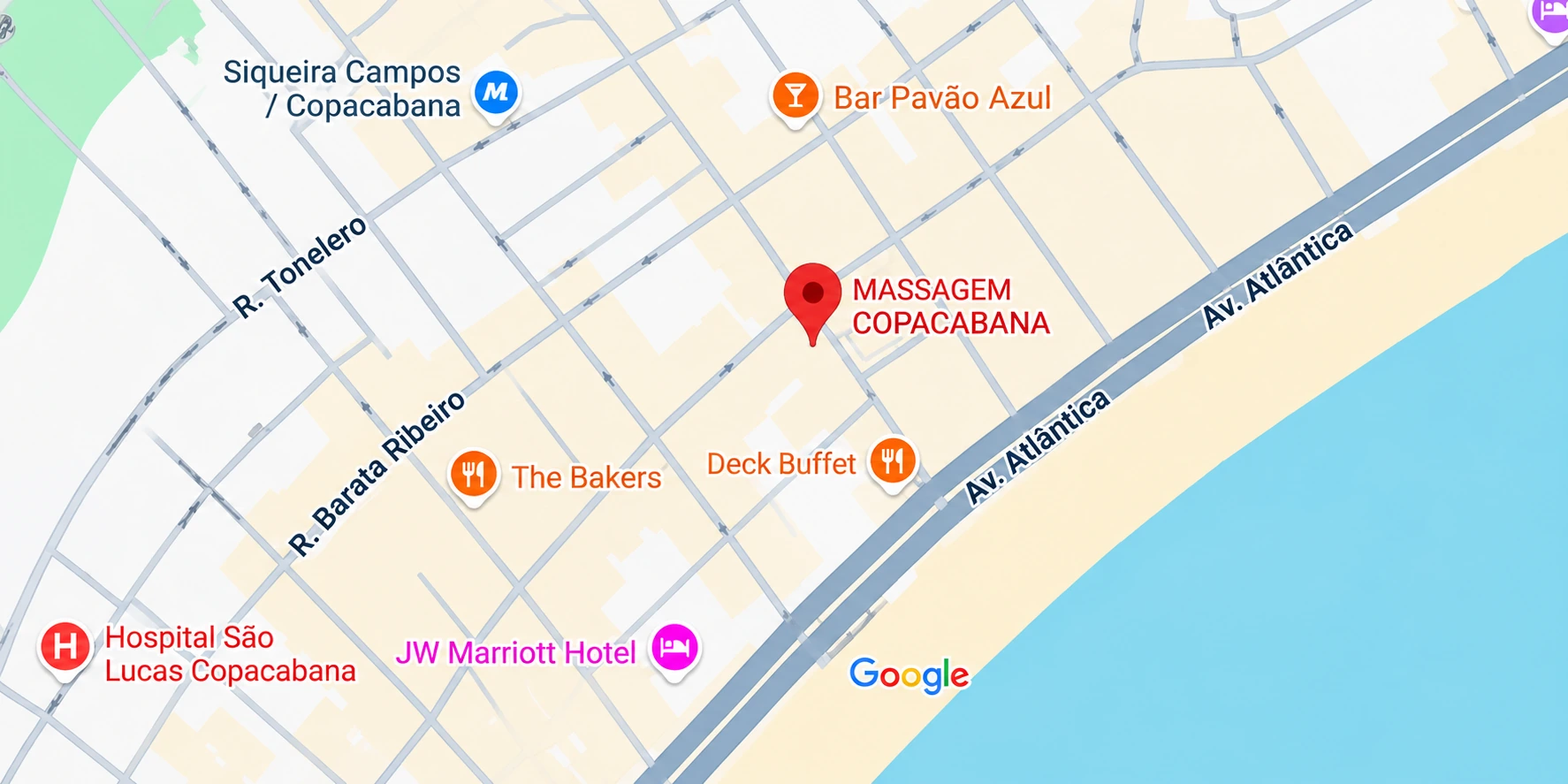 Mapa con la ubicación de Massagem Copacabana en Copacabana, Río de Janeiro